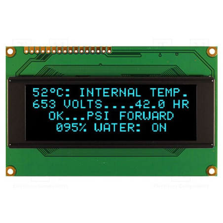 Afişaj: OLED; alfanumerice; 20x4; Dim: 98x60x10mm; albastră; PIN: 16