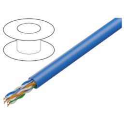 Cablu; U/UTP; 4x2x23AWG; sârmă; CCA; PVC; albastru; 305m; CPR: Fca