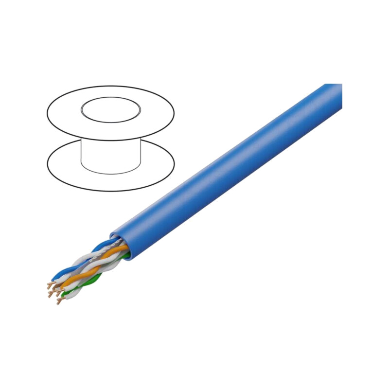 Cablu; U/UTP; 4x2x23AWG; sârmă; CCA; PVC; albastru; 305m; CPR: Fca