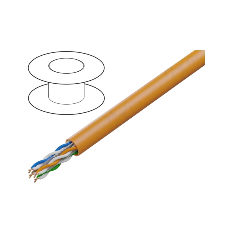 Cablu; U/UTP; 4x2x23AWG; sârmă; CCA; PVC; portocalie; 305m; CPR: Fca