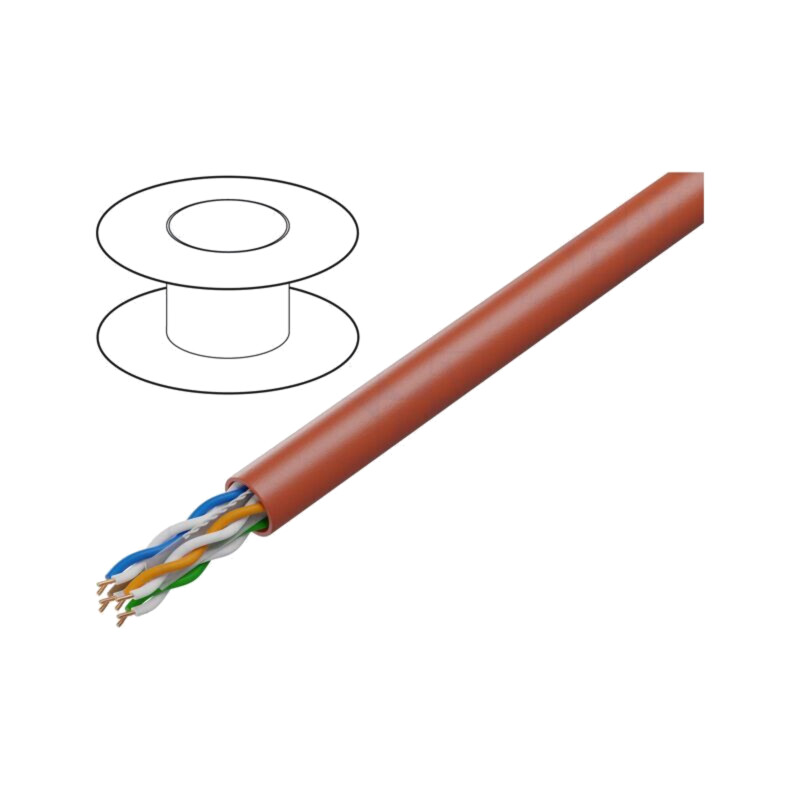 Cablu; U/UTP; 4x2x23AWG; sârmă; CCA; PVC; roşu; 305m; Øcablu: 5,6mm