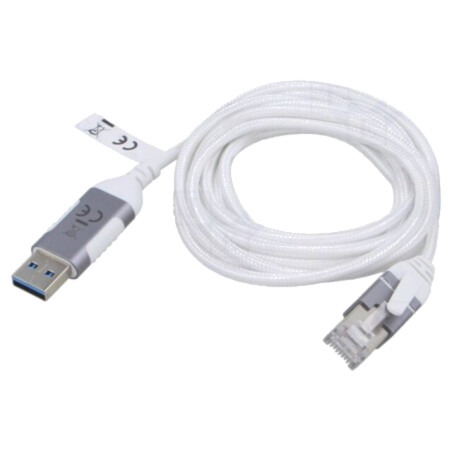 Cablu; slim,USB 3.0; RJ45 mufă,USB A mufă; nichelat; 10m; alb