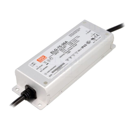 Alimentator: pulsatoriu; LED; 76W; 36VDC; 1,05÷2,1A; 180÷295VAC