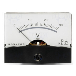 Voltmetru; pe panou; 0÷30V; Clasa: 2; Rezist.int: 30kΩ; Ø37,5mm