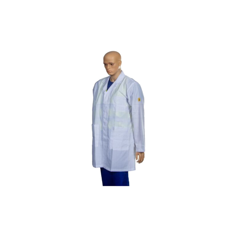 Halat; ESD; L; bumbac,poliester,fibre conductoare; albă; 115g/m2