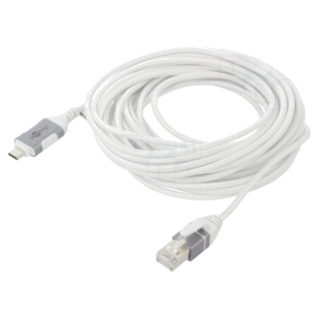 Cablu; slim,USB 3.1; RJ45 mufă,USB C mufă; nichelat; 7,5m; alb