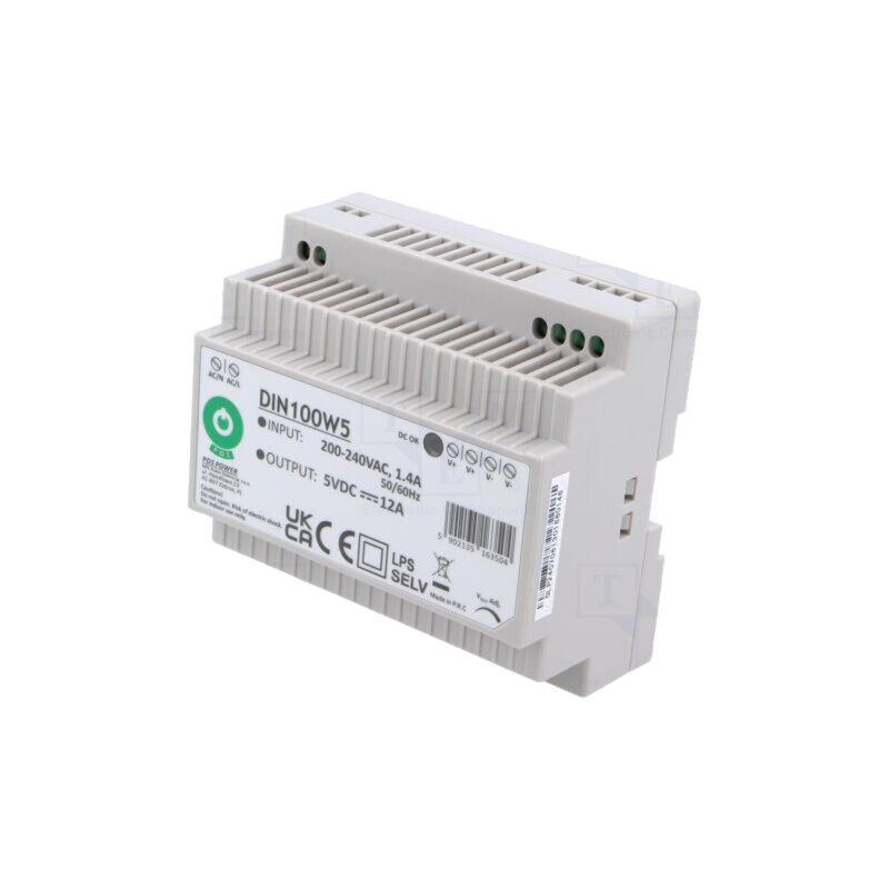 Alimentator: pulsatoriu; pentru şină DIN; 60W; 5VDC; 12A; OUT: 1