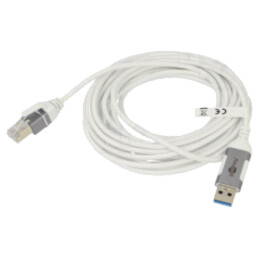 Cablu; slim,USB 3.0; RJ45 mufă,USB A mufă; nichelat; 5m; alb; gri
