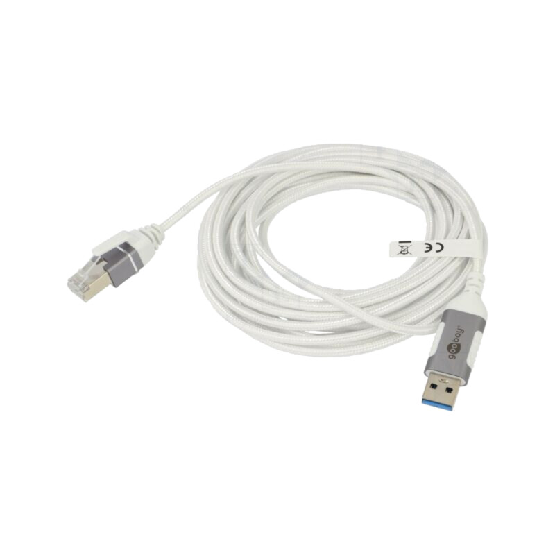 Cablu; slim,USB 3.0; RJ45 mufă,USB A mufă; nichelat; 5m; alb; gri
