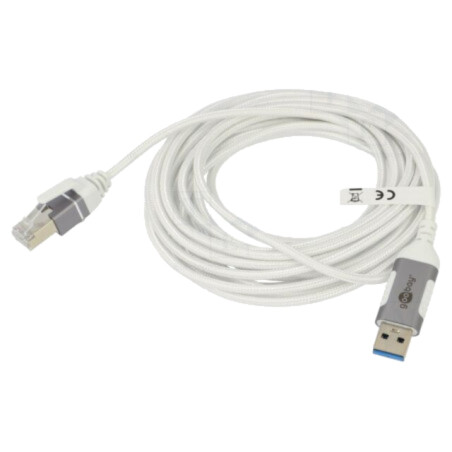 Cablu; slim,USB 3.0; RJ45 mufă,USB A mufă; nichelat; 5m; alb; gri