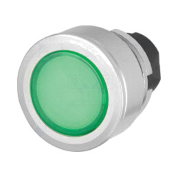 Comutator: acţionat prin apăsare; 30mm; Poz.i stab: 1; verde; IP65
