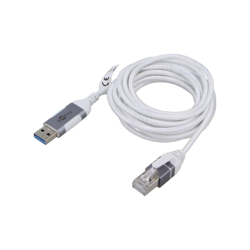 Cablu; slim,USB 3.0; RJ45 mufă,USB A mufă; nichelat; 3m; alb; gri