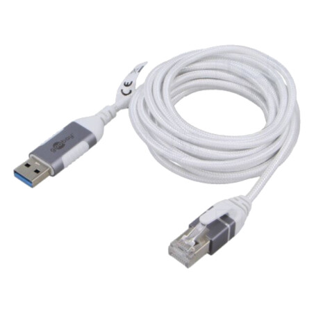 Cablu; slim,USB 3.0; RJ45 mufă,USB A mufă; nichelat; 3m; alb; gri