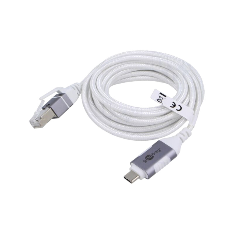 Cablu; slim,USB 3.1; RJ45 mufă,USB C mufă; nichelat; 3m; alb; gri Cablu; slim,USB 3.1; RJ45 mufă,USB C mufă; nichelat; 3m; alb; gri