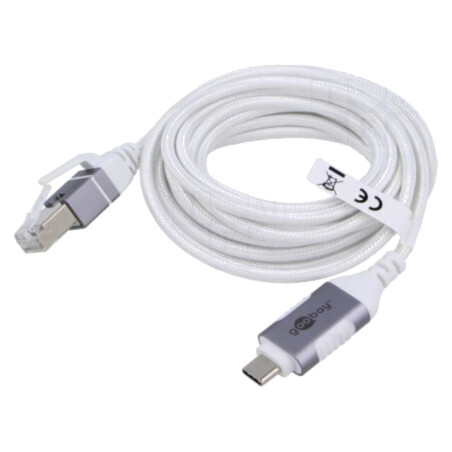 Cablu; slim,USB 3.1; RJ45 mufă,USB C mufă; nichelat; 3m; alb; gri
