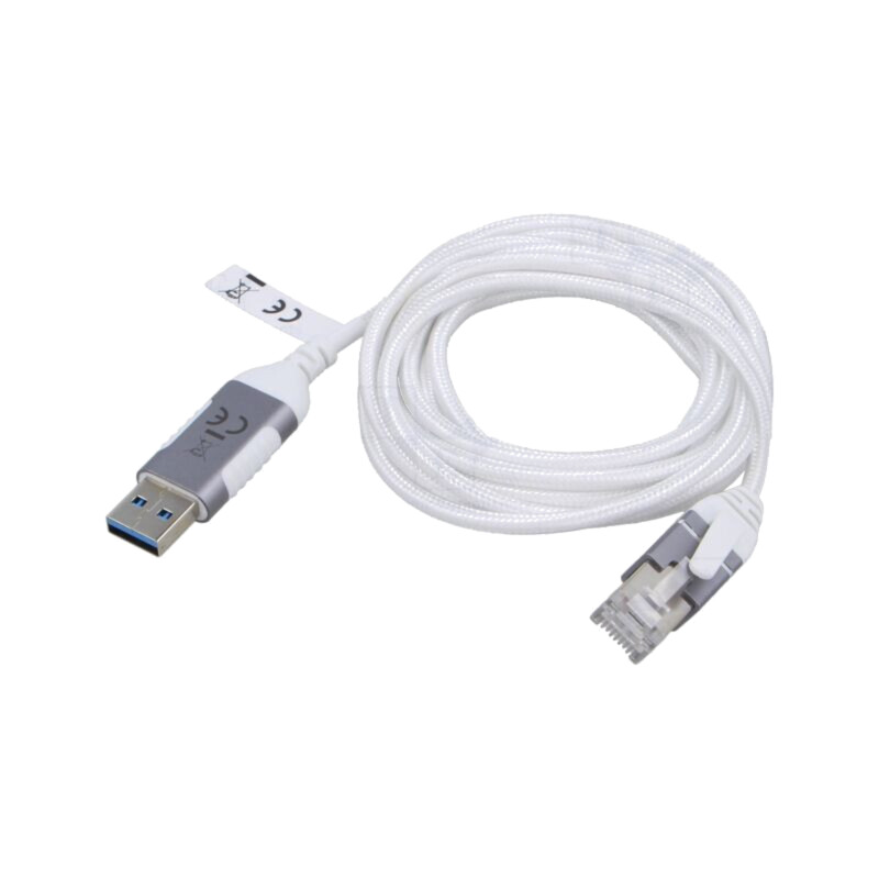 Cablu; slim,USB 3.0; RJ45 mufă,USB A mufă; nichelat; 2m; alb; gri