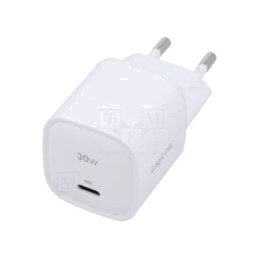 Alimentator: pulsatoriu; alimentare,plug-in; 3A; 30W; albă; GaN