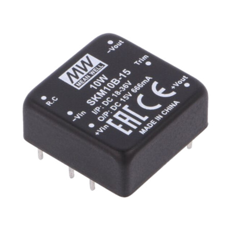 Convertor: DC/DC; 10W; Uintr: 18÷36VDC; Uieş: 15VDC; Iieş: 666mA