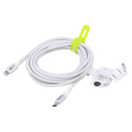 Cablu; USB 2.0; mufă Apple Lightning,USB C mufă; 3m; alb; silicon