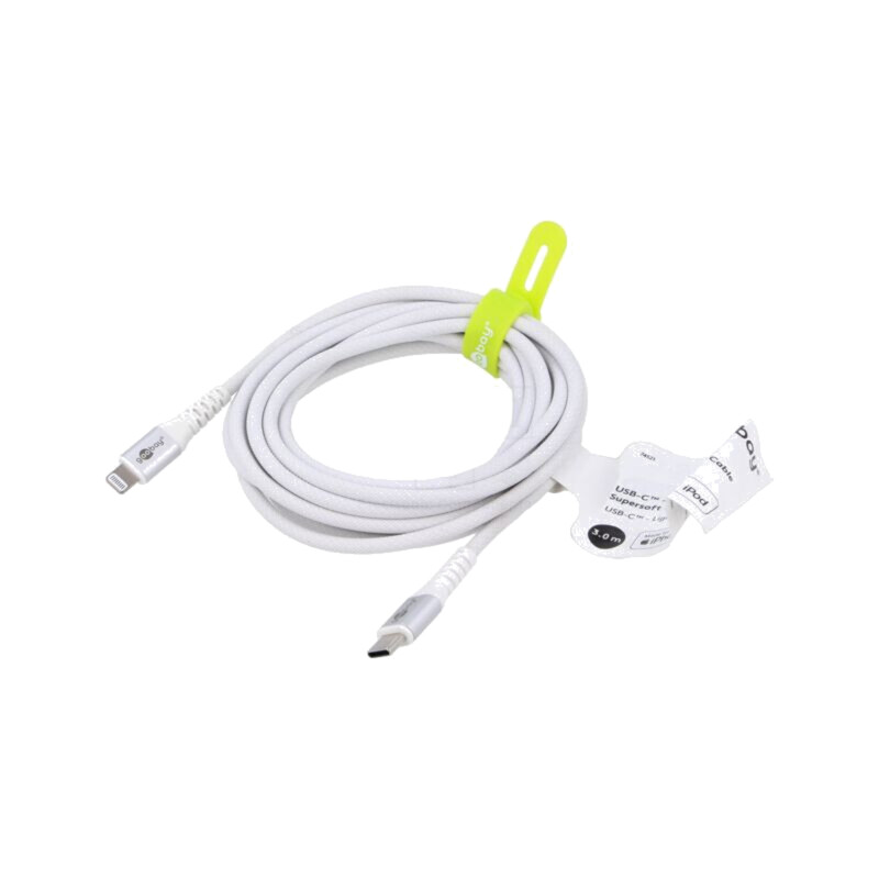 Cablu; USB 2.0; mufă Apple Lightning,USB C mufă; 3m; alb; silicon