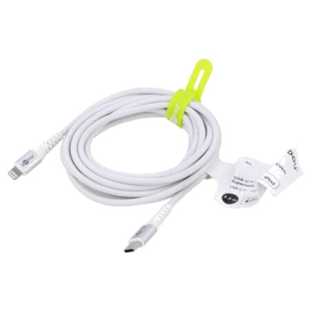 Cablu; USB 2.0; mufă Apple Lightning,USB C mufă; 3m; alb; silicon