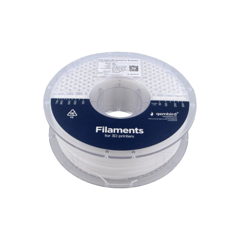 Filament: ABS; 1,75mm; albă; 225÷240°C; 1kg; High Speed