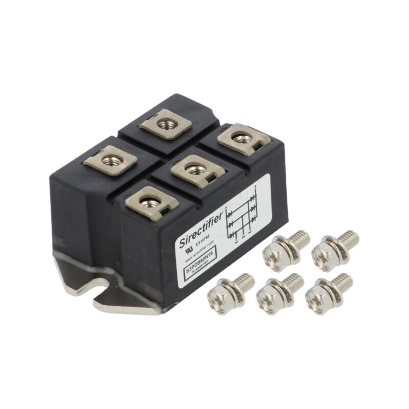 Punte redresoare: trifazat; Urmax: 1,6kV; If: 60A; Ifsm: 550A; modul