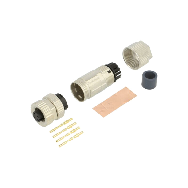 Conector: M12; mufă; mamă; drept; Placare: aurit; crimpat; pe cablu