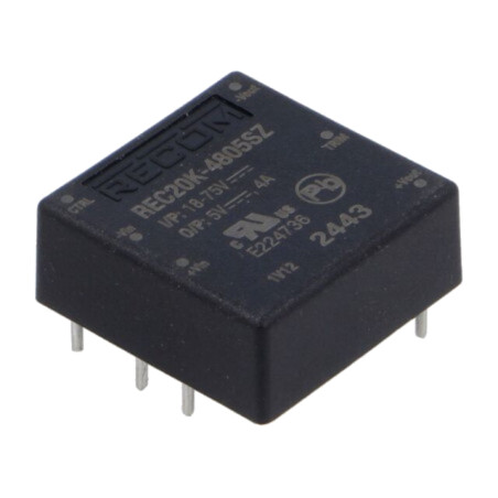 Convertor: DC/DC; 20W; Uintr: 18÷75VDC; Uieş: 5VDC; Iieş: 4A; 1"x1"