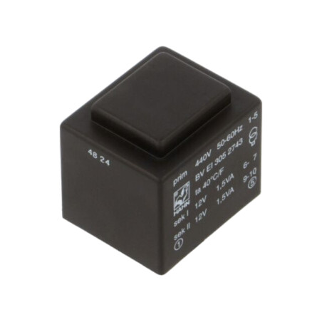 Transformator: încapsulat; 3VA; 440VAC; 12V; 12V; 125mA; 125mA; PCB