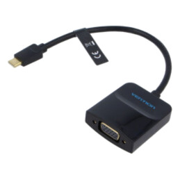 Adaptor; USB C mufă,VGA soclu; aurit; 0,15m; negru; neagră; ABS