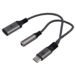 Cablu; Jack 3,5mm 3pin soclu,USB C soclu,USB C mufă; 0,15m