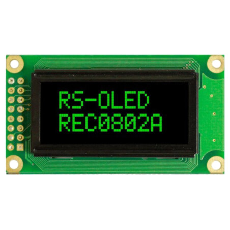 Afişaj: OLED; alfanumerice; 8x2; Dim: 58x32x10mm; verde; PIN: 16