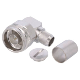 Conector: N; mufă; tată; în unghi 90°; 50Ω; RG214,RG393; pe cablu