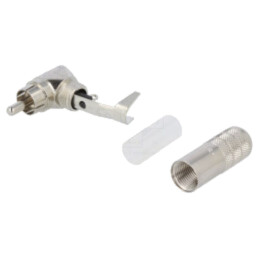 Conector: RCA; mufă; tată; în unghi 90°; lipire; din argint; 7,36mm