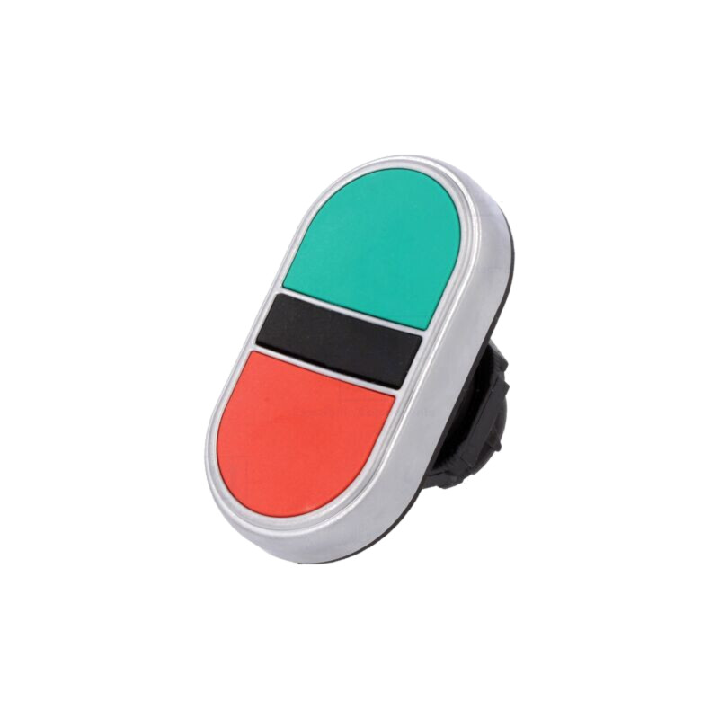 Comutator: dublu; 22mm; Poz.i stab: 1; roşie/verde; IP66; plat