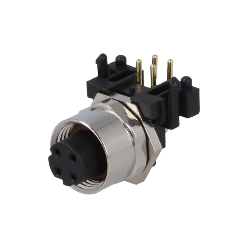 Conector: M12; soclu; PIN: 4; mamă; cod D-Ethernet; THT; IP65,IP67
