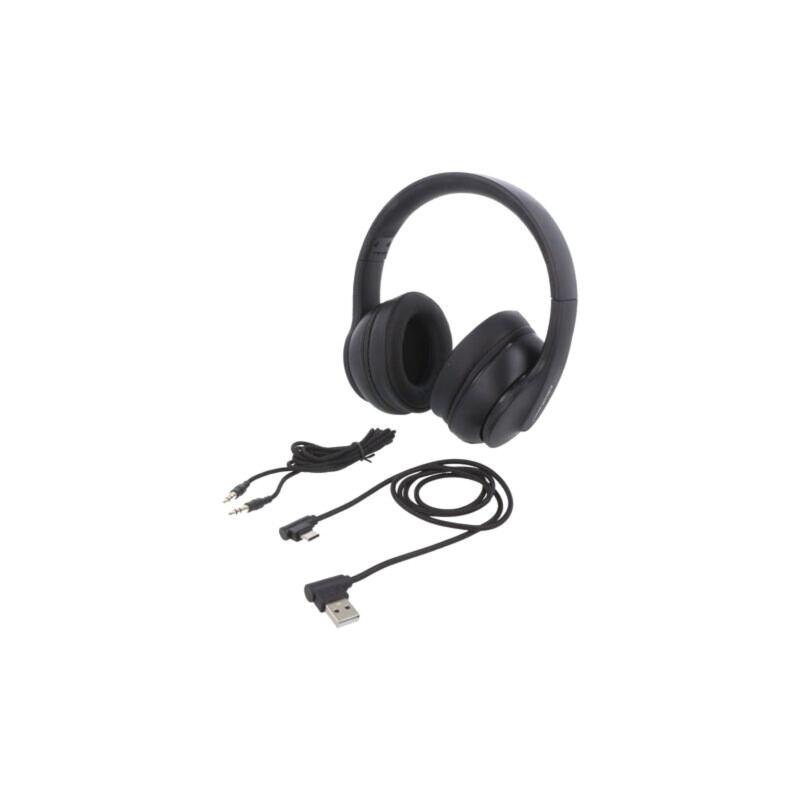 Căşti fără fir cu microfon; neagră; Jack 3,5mm,USB,USB micro