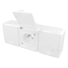 Conector: alimentare AC; soclu; 2P+PE; 250VAC; 16A; albă; murale