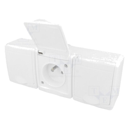Conector: alimentare AC; soclu; 2P+PE; 250VAC; 16A; albă; murale