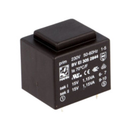 Transformator: încapsulat; 2,3VA; 230VAC; 15V; 15V; 76mA; 76mA; PCB