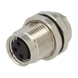 Conector: M8; mamă; PIN: 3; drept; pt.montare pe panou; soclu; 3A