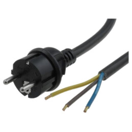 Cablu; 3x2,5mm2; CEE 7/7 (E/F) mufă,cabluri; PVC; 3m; negru; 16A