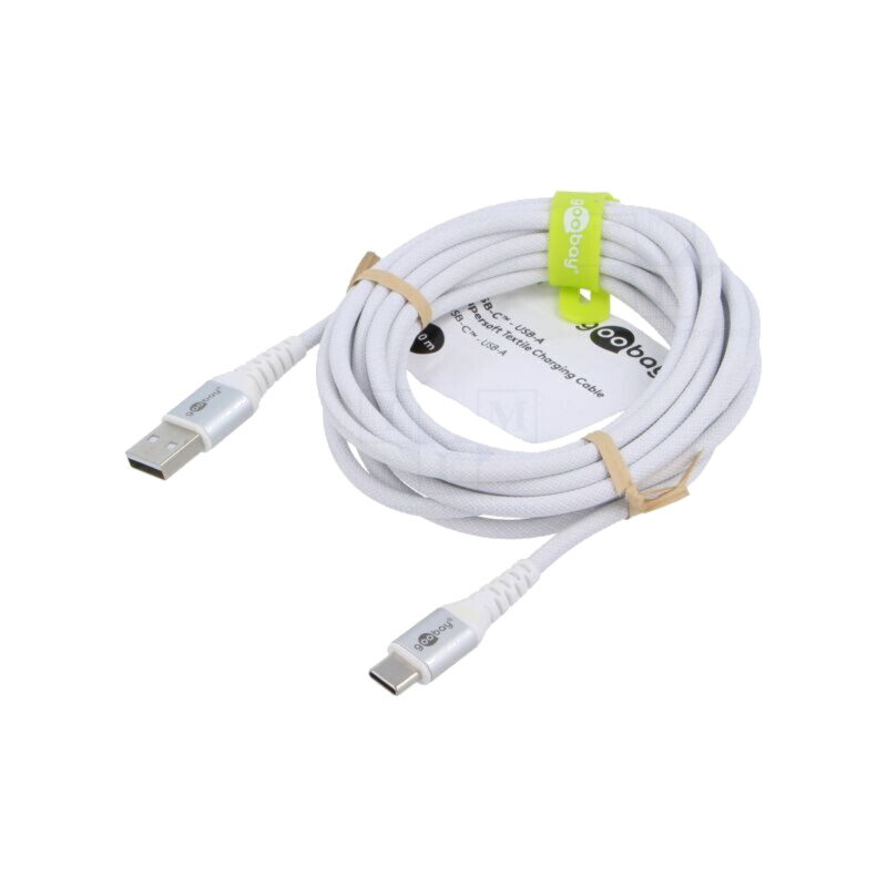 Cablu; USB 2.0; USB A mufă,USB C mufă; 3m; alb; 0,48Gbps; silicon