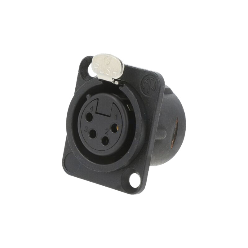 Conector: XLR; soclu; mamă; PIN: 4; drept; cu buton; lipire; neagră