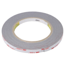 Bandă: de fixare; W: 9mm; L: 5m; Thk: 1,1mm; acril; gri