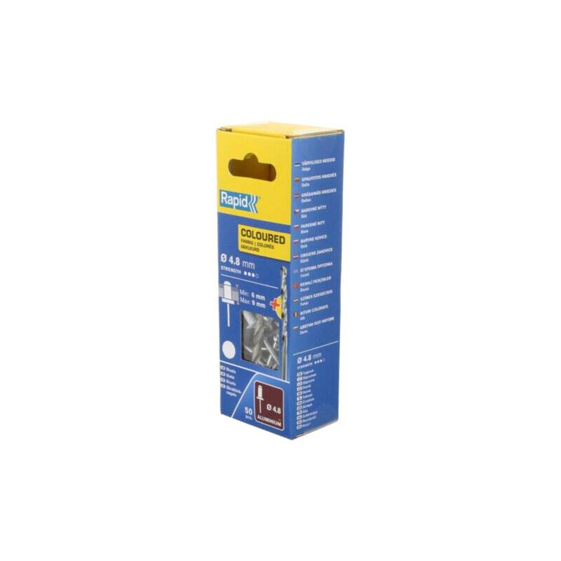 Diblu; aluminiu; Diam.nit: 4,8mm; Lung.nit: 12mm; albă; 50buc.