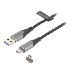 Cablu; magnetic,USB 2.0; 1,5m; negru; Fire: Cu,cositorit; 480Mbps