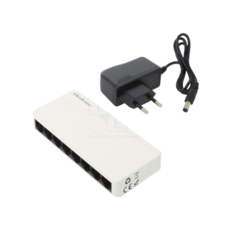 Switch Fast Ethernet; albă; 150m; Kit: cablu DC,alimentator
