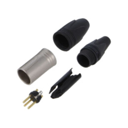 Conector: XLR; mufă; tată; PIN: 3; drept; pe cablu; lipire; 16A; 14AWG